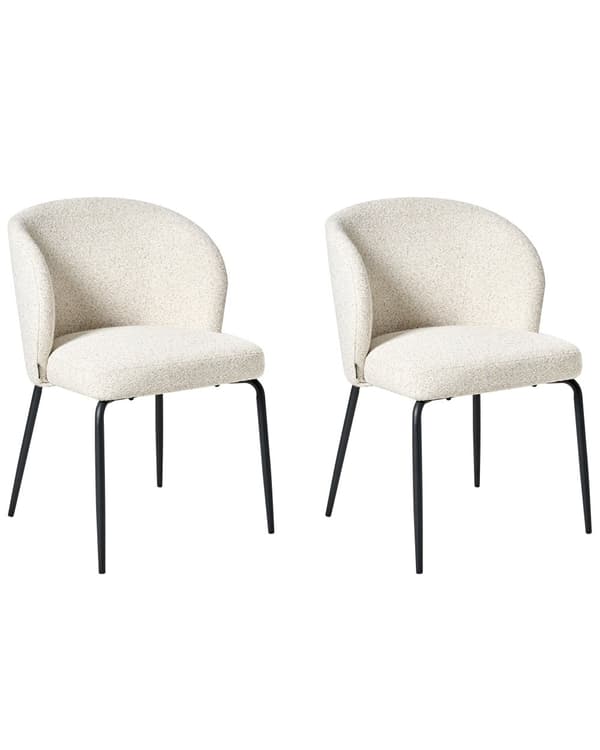 Sett med 2 Spisestoler Lys Beige Boucle Stofftrekk Polstret Sete Slanke Metallben