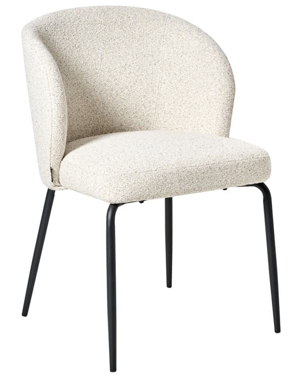Sett med 2 Spisestoler Lys Beige Boucle Stofftrekk Polstret Sete Slanke Metallben