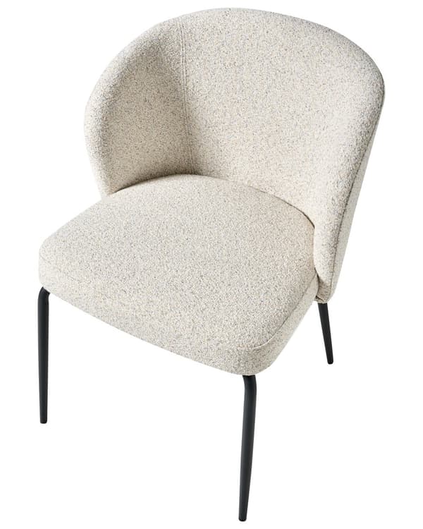 Sett med 2 Spisestoler Lys Beige Boucle Stofftrekk Polstret Sete Slanke Metallben