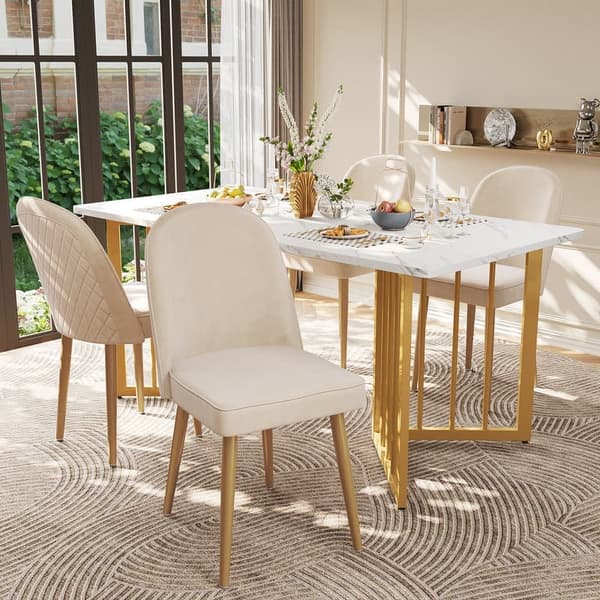modern beige sammet matstol, 2 matstolar, guldmetallben, snygg och bekväm för matsalar