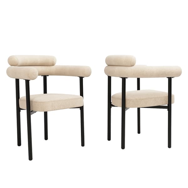 2 moderne minimalistiske spisebordsstole, lavet af creme ruskindsstof, cirkulære sæder, velegnet til spisestue, stue