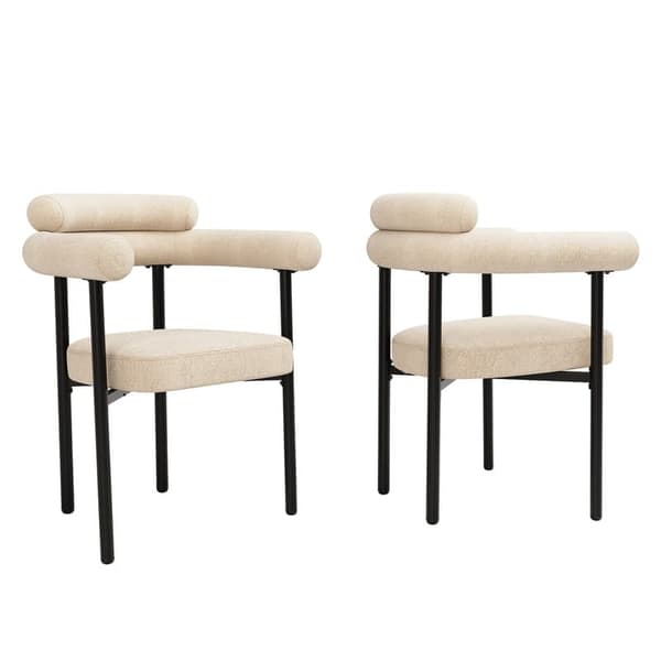 2 moderne minimalistiske spisebordsstole, lavet af creme ruskindsstof, cirkulære sæder, velegnet til spisestue, stue
