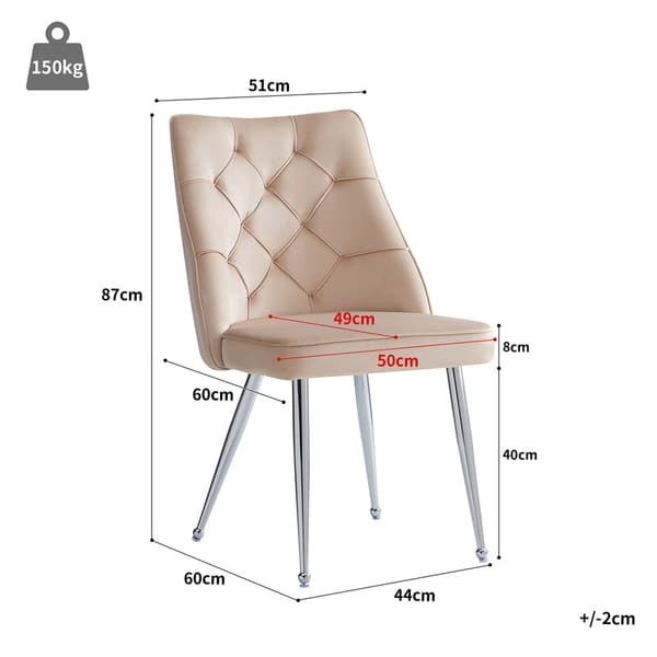 Beige Velour Matstol, 2 st., Metallben, Sminkstol, Unik Design Ljus Lyxstol, Justerbara ben
