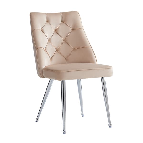 Beige Velour Matstol, 2 st., Metallben, Sminkstol, Unik Design Ljus Lyxstol, Justerbara ben