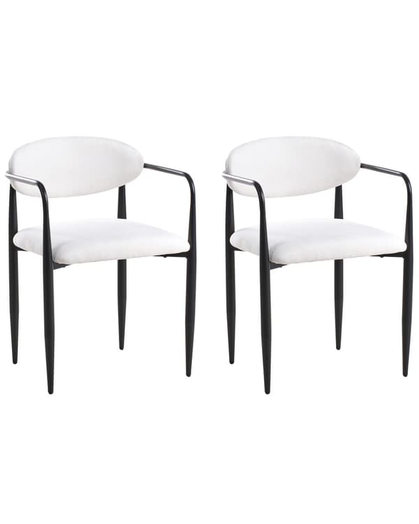 Sett med 2 Spisestoler Off White Polyester Polstring Metallramme Mid-Century Modern Style Spisestoler med Metallrammer