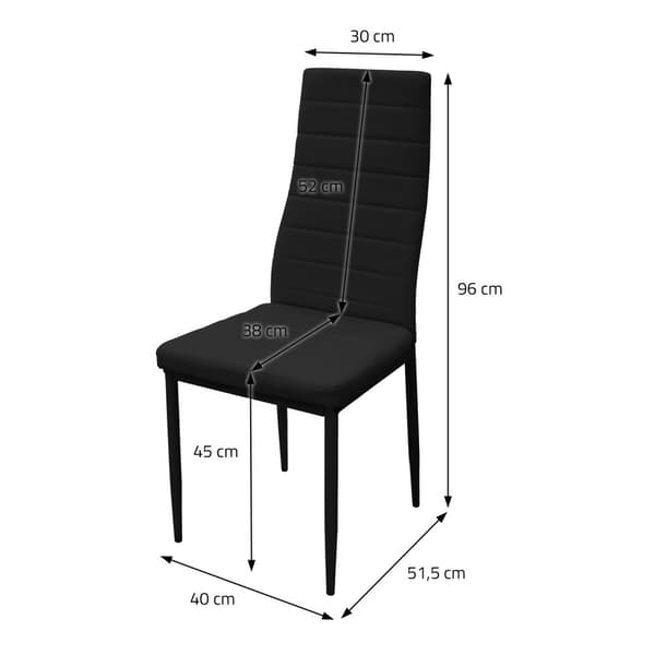 ML-Design matstolar set om 4 svart konstläderklädsel, köksstolar med ryggstöd, stoppad stol med metallben, ergonomisk matstol, modern matstol,