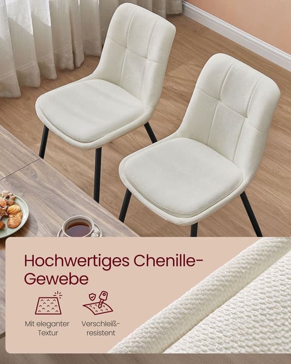 Rootz 2er Set Dining Chair - Accent Chairs - Chenille Fabric Seats - Bekväm dämpad - 56 cm x 50 cm x 81 cm