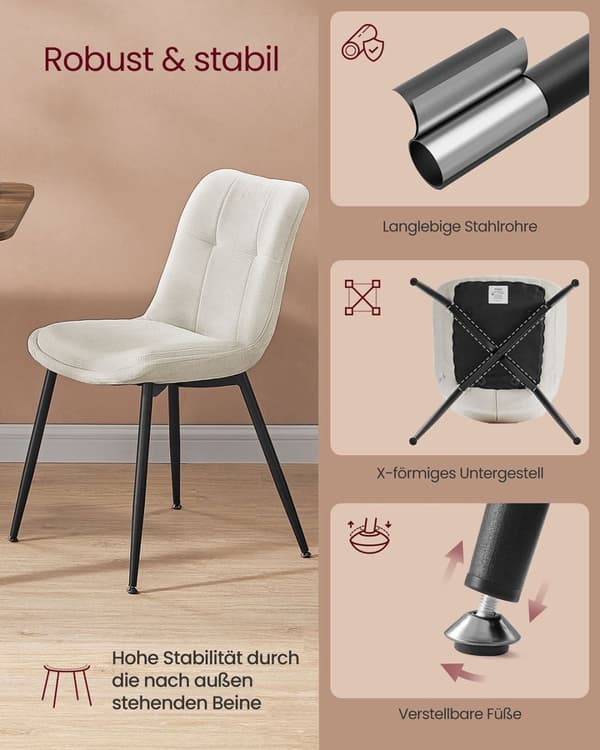 Rootz 2er Set Dining Chair - Accent Chairs - Chenille Fabric Seats - Bekväm dämpad - 56 cm x 50 cm x 81 cm