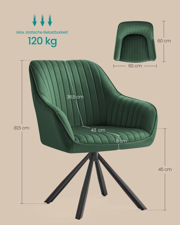 Juotzin ruokasalin tuoli käsinojilla - Velvet -tuoli - Teräsrunkotuoli - Ultimate Comfort - 60 cm x 60 cm x 81,5 cm