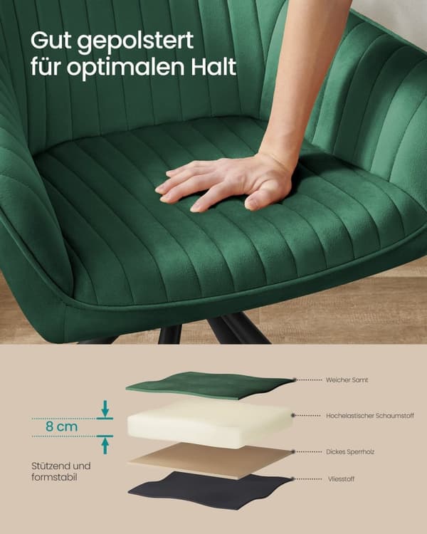 Juotzin ruokasalin tuoli käsinojilla - Velvet -tuoli - Teräsrunkotuoli - Ultimate Comfort - 60 cm x 60 cm x 81,5 cm