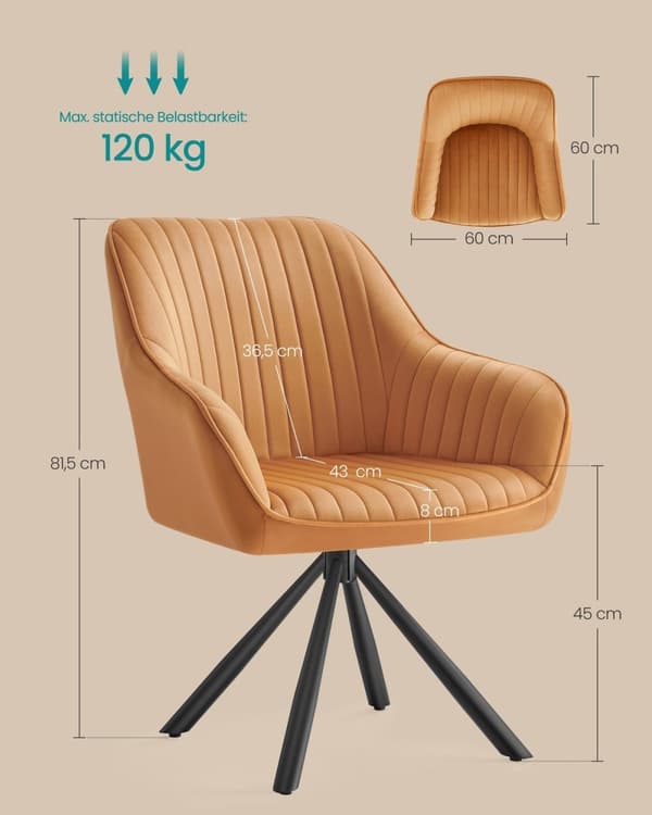 Rootz spisestol med armlæn - fløjls polstret spisestue - stilfuld brun - stålramme - 60x60x81,5 cm - komfort og holdbarhed