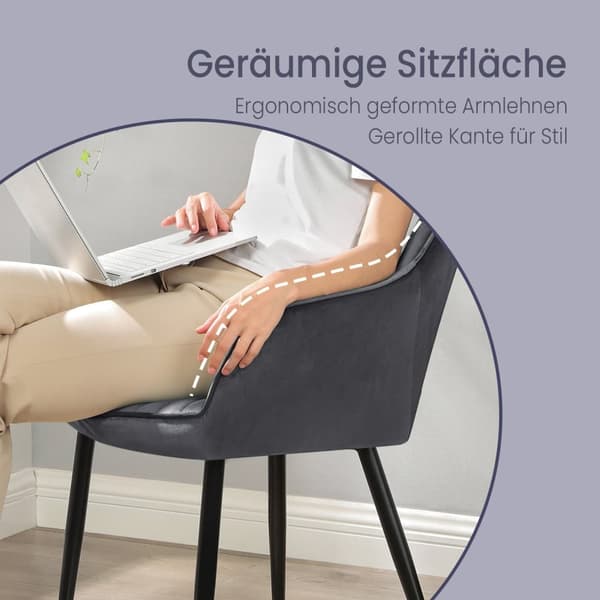 Rootz elegant matstol - fåtölj - Velvet Seat - Comfort Padding - 62,5 cm x 60 cm x 85 cm - Stöd upp till 110 kg