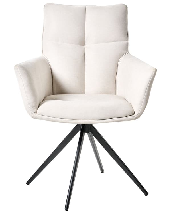 Spisestol Off-white Imitert lin Svarte jernben Armlener Svingbar Moderne design Spisestue Kjøkken