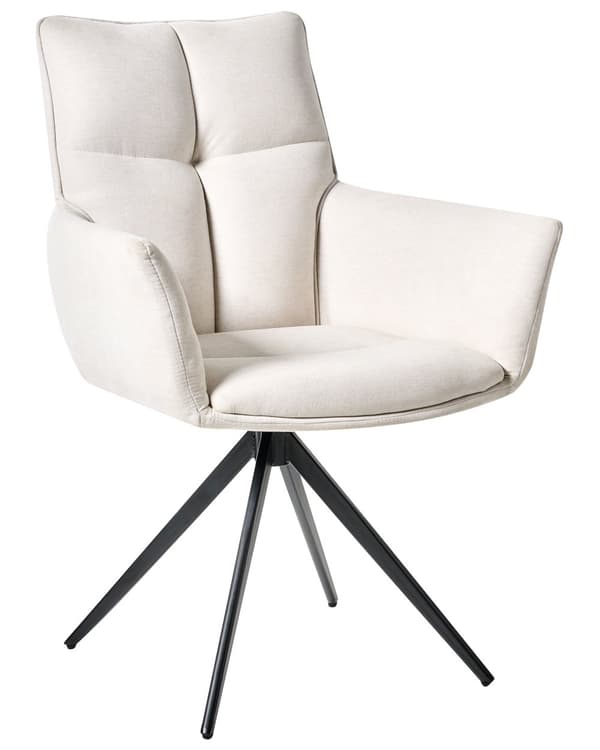 Spisestol Off-white Imitert lin Svarte jernben Armlener Svingbar Moderne design Spisestue Kjøkken