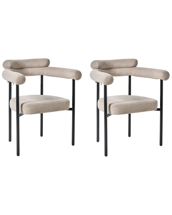 Sett med 2 spisestoler Beige Bomullsstoff Svarte jernben Buet ryggstøtte Moderne stil Spisestue Kjøkken