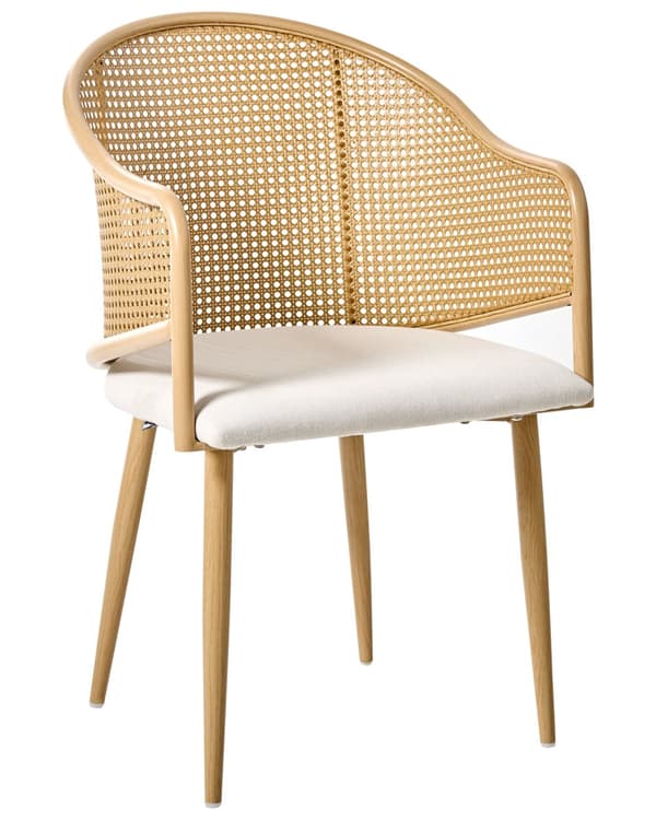 Sett med 2 spisestoler Brun Off-white Jernramme Sete i imitert lin Buet ryggstøtte Retro stil Spisestue Kjøkken