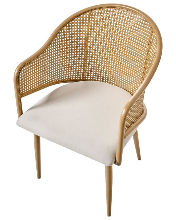 Sett med 2 spisestoler Brun Off-white Jernramme Sete i imitert lin Buet ryggstøtte Retro stil Spisestue Kjøkken