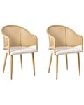 Miniatyrbilde 1 av 10: Sett med 2 spisestoler Brun Off-white Jernramme Sete i imitert lin Buet ryggstøtte Retro stil Spisestue Kjøkken