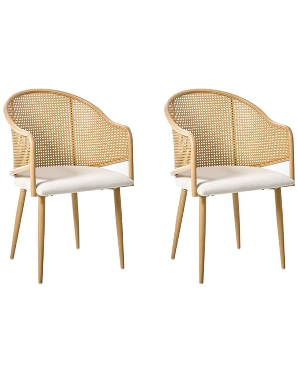 Sett med 2 spisestoler Brun Off-white Jernramme Sete i imitert lin Buet ryggstøtte Retro stil Spisestue Kjøkken