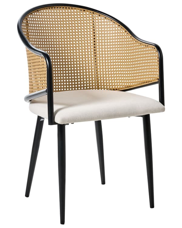 Sett med 2 spisestoler Svart Off-white Jernramme Sete i imitert lin Buet ryggstøtte Retro stil Spisestue Kjøkken