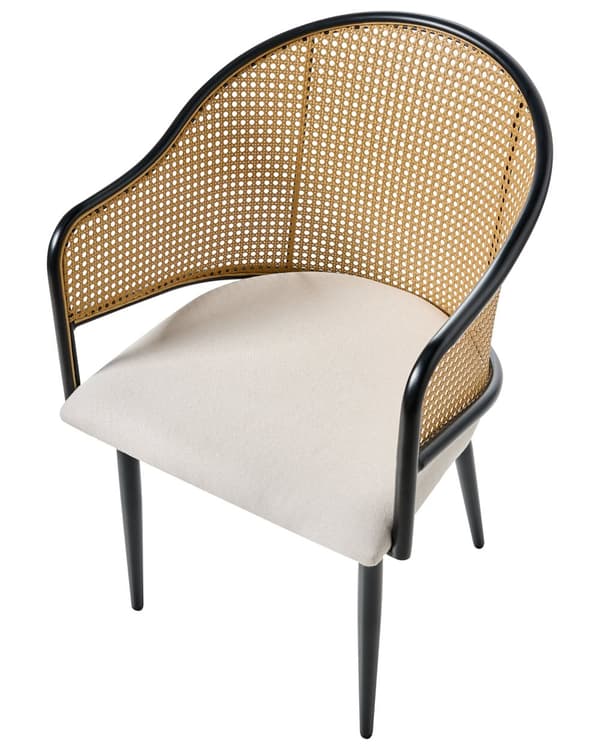Sett med 2 spisestoler Svart Off-white Jernramme Sete i imitert lin Buet ryggstøtte Retro stil Spisestue Kjøkken