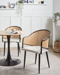 Miniatyrbilde 2 av 10: Sett med 2 spisestoler Svart Off-white Jernramme Sete i imitert lin Buet ryggstøtte Retro stil Spisestue Kjøkken