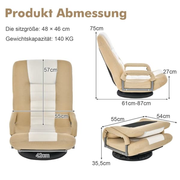 Gulvstol, 61-87x55x75 cm, Beige