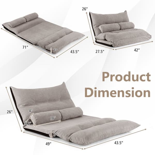 Justerbar golvsoffa-säng, 71x43.5x7 tum, Beige