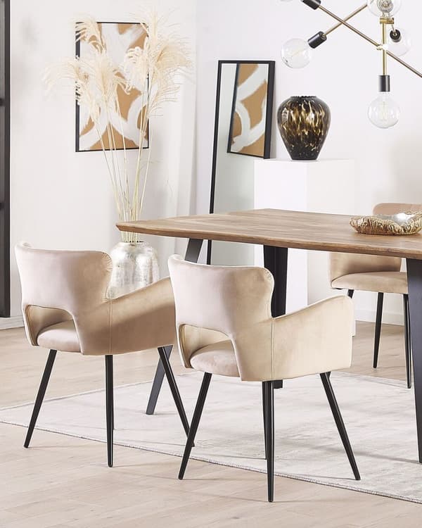 Sæt med 2 spisebordsstole i fløjl, beige-grå, SANILAC Lumarko!