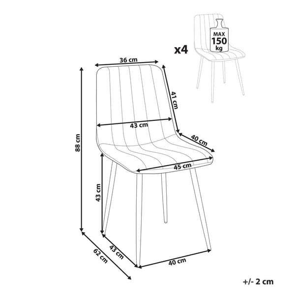 Set med 4 KALISPELL sammetsmatstolar, off-white, Lumarko!