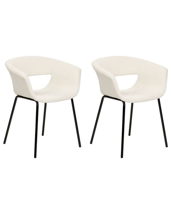 Set med 2 ELMA Bouclé matstolar i off-white, Lumarko!