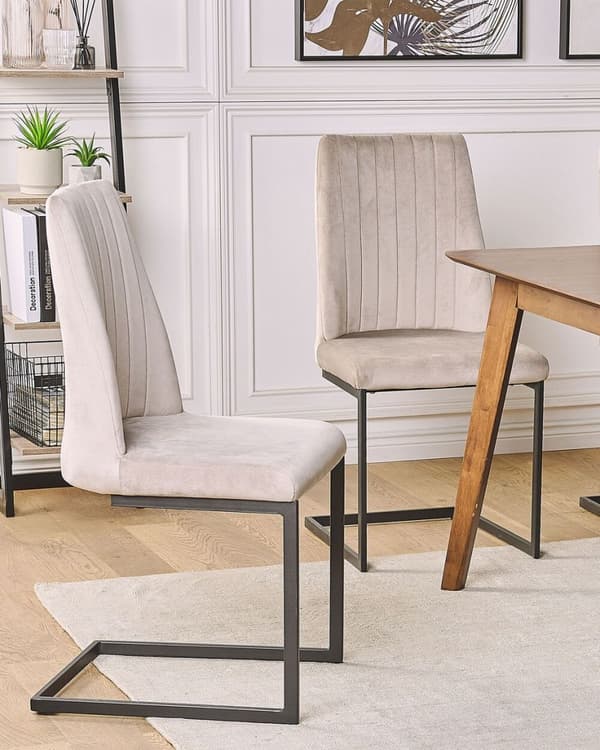 2 LAVONIA samettisen ruokapöydän tuolin setti beige harmaa Lumarko!