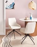Miniatyrbilde 2 av 10: Sett med 2 Svingbare Spisestuestoler Off White Stofftrekk Roterende Understell i Metall