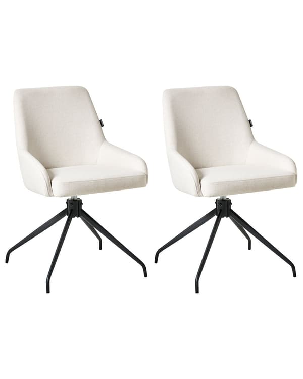 Sett med 2 Svingbare Spisestuestoler Off White Stofftrekk Roterende Understell i Metall