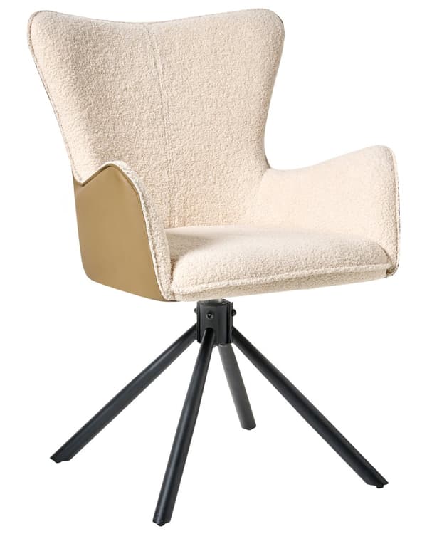 Sett med 2 Svingbare Spisestoler Lys Beige Boucle Trekk Roterende Understell i Metall