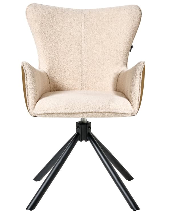 Sett med 2 Svingbare Spisestoler Lys Beige Boucle Trekk Roterende Understell i Metall