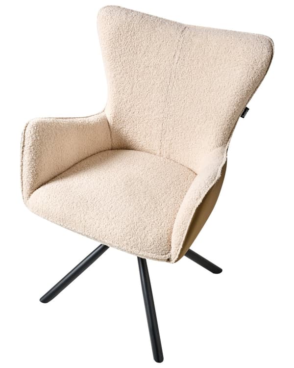 Sett med 2 Svingbare Spisestoler Lys Beige Boucle Trekk Roterende Understell i Metall