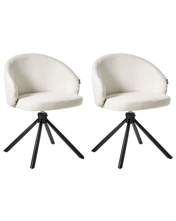 Sett med 2 Svingbare Spisestuestoler Off White Stofftrekk Roterende Understell i Metall