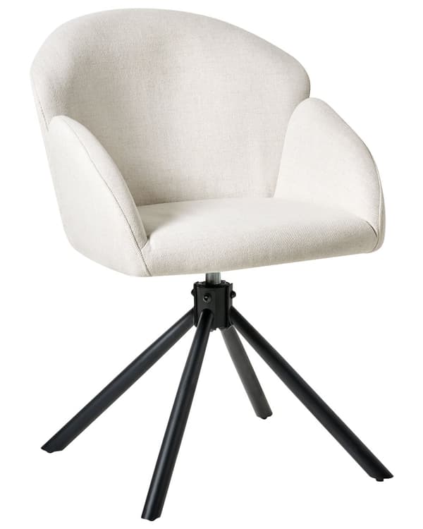 Sett med 2 Svingbare Spisestuestoler Off White Stofftrekk Roterende Understell i Metall