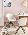 Miniatyrbilde 2 av 10: Sett med 2 Svingbare Spisestuestoler Off White Stofftrekk Roterende Understell i Metall