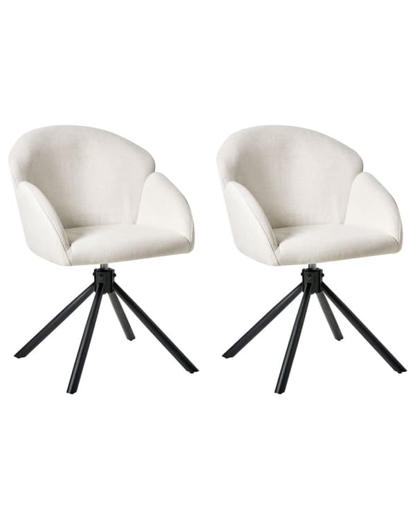 Sett med 2 Svingbare Spisestuestoler Off White Stofftrekk Roterende Understell i Metall