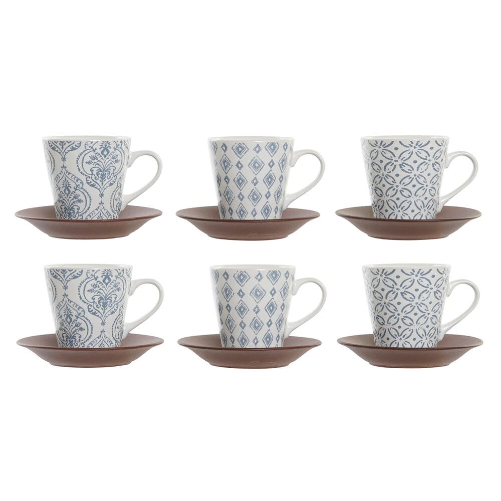 Set med kaffekoppar DKD Home Decor Blå Brun Stengods (150 ml)