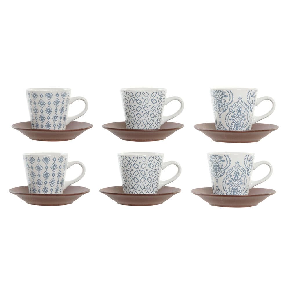 Set med kaffekoppar DKD Home Decor Blå Brun Stengods (90 ml)