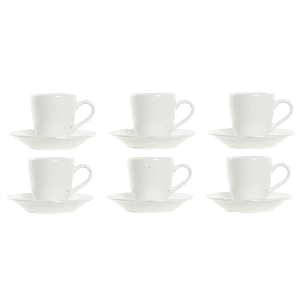 Set med kaffekoppar DKD Home Decor Vit Stengods (90 ml)