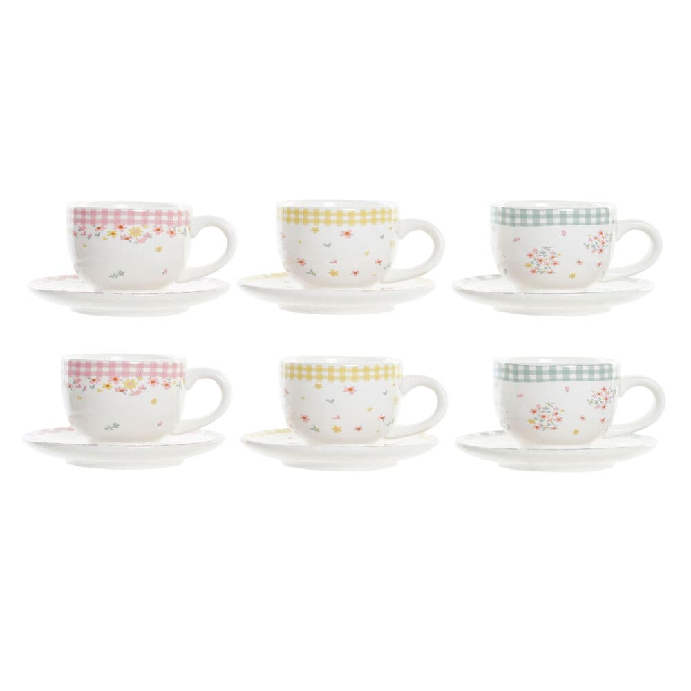 Set med kaffekoppar DKD Home Decor Röd Grön Gul Dolomite (180 ml)