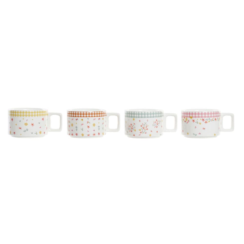 Set med kaffekoppar DKD Home Decor Röd Brun Grön Gul Dolomite (260 ml)