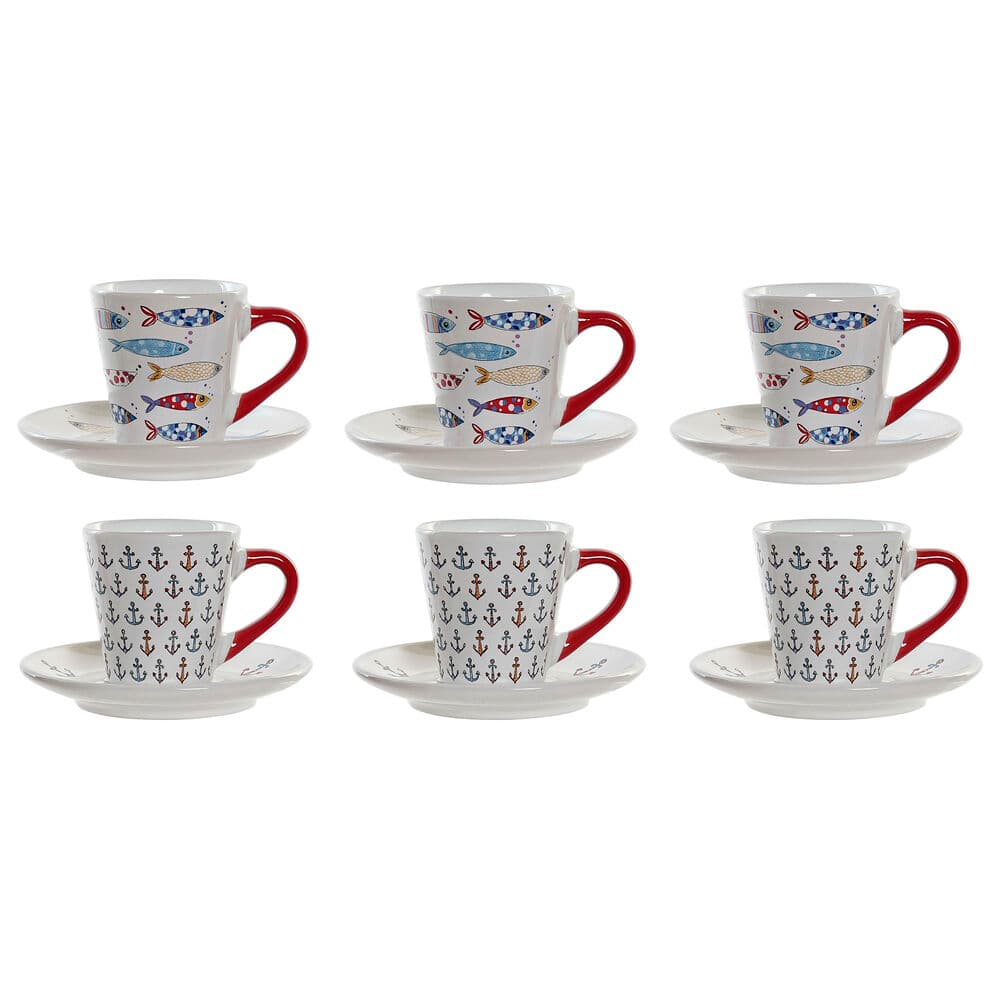 Set med kaffekoppar DKD Home Decor Multicolour Stengods (130 ml)