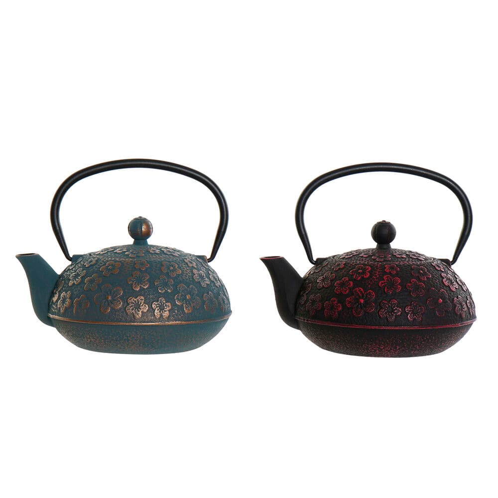 Edények DKD Home Decor Röd Turkos Järn Virágok (900 ml) (2 pcs)