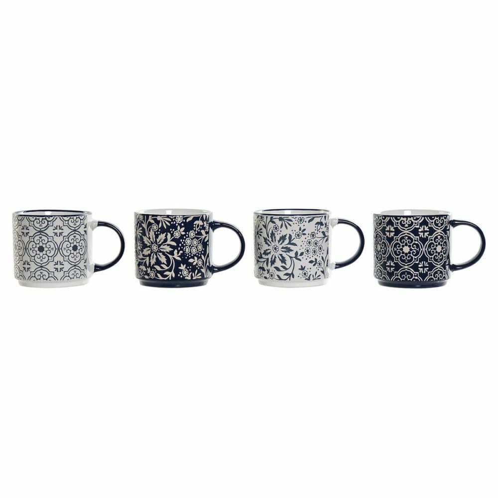 Mugg DKD Home Decor Blå Vit Järn Stengods (400 ml) (4 pcs)