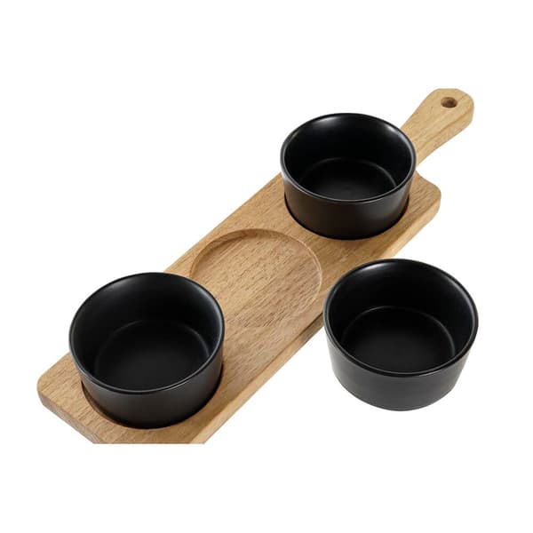 Snacksbricka DKD Home Decor Svart Naturell Akaciaträ Stengods 38 x 10 x 5,2 cm